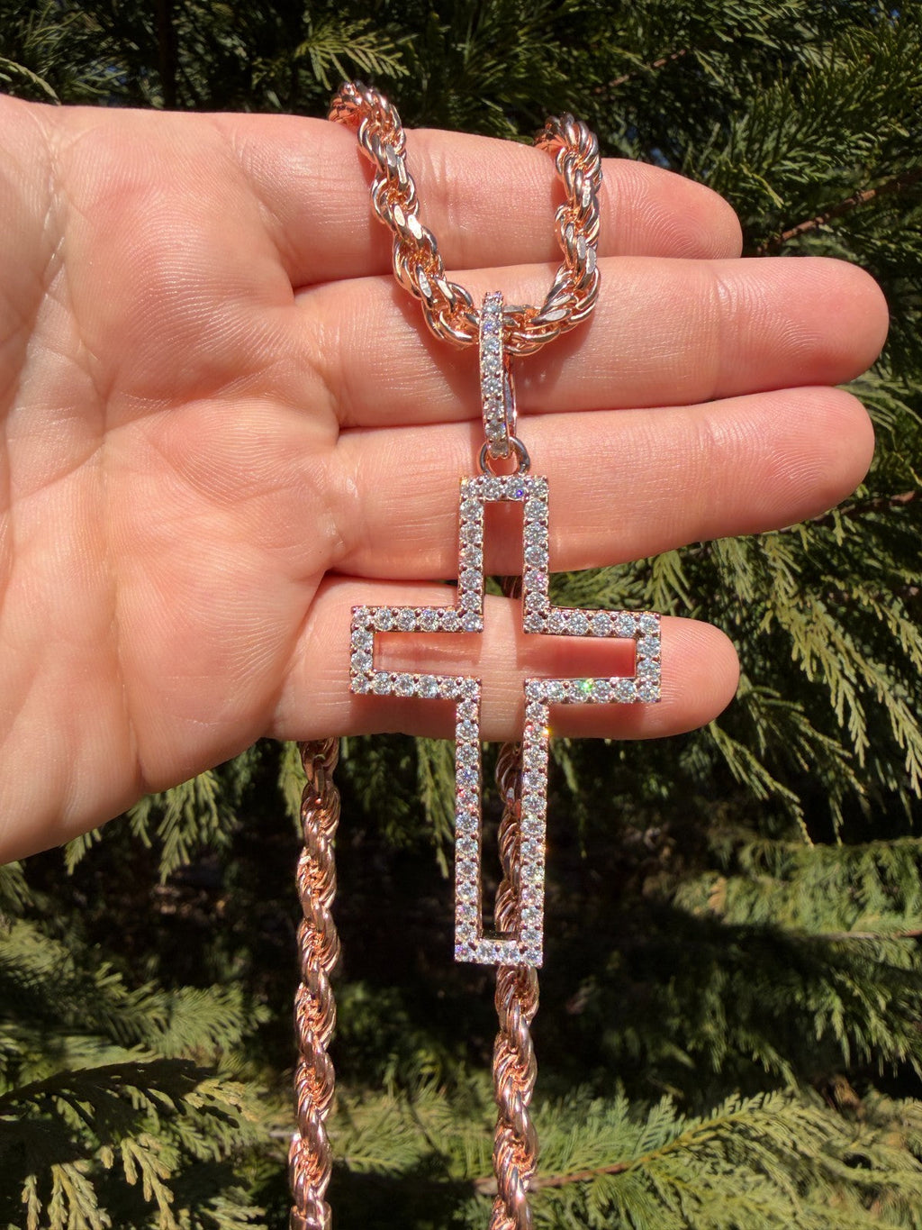 Moissanite Classic Cross Cutout Pendant | 14k Rose Gold Vermeil 925 Silver