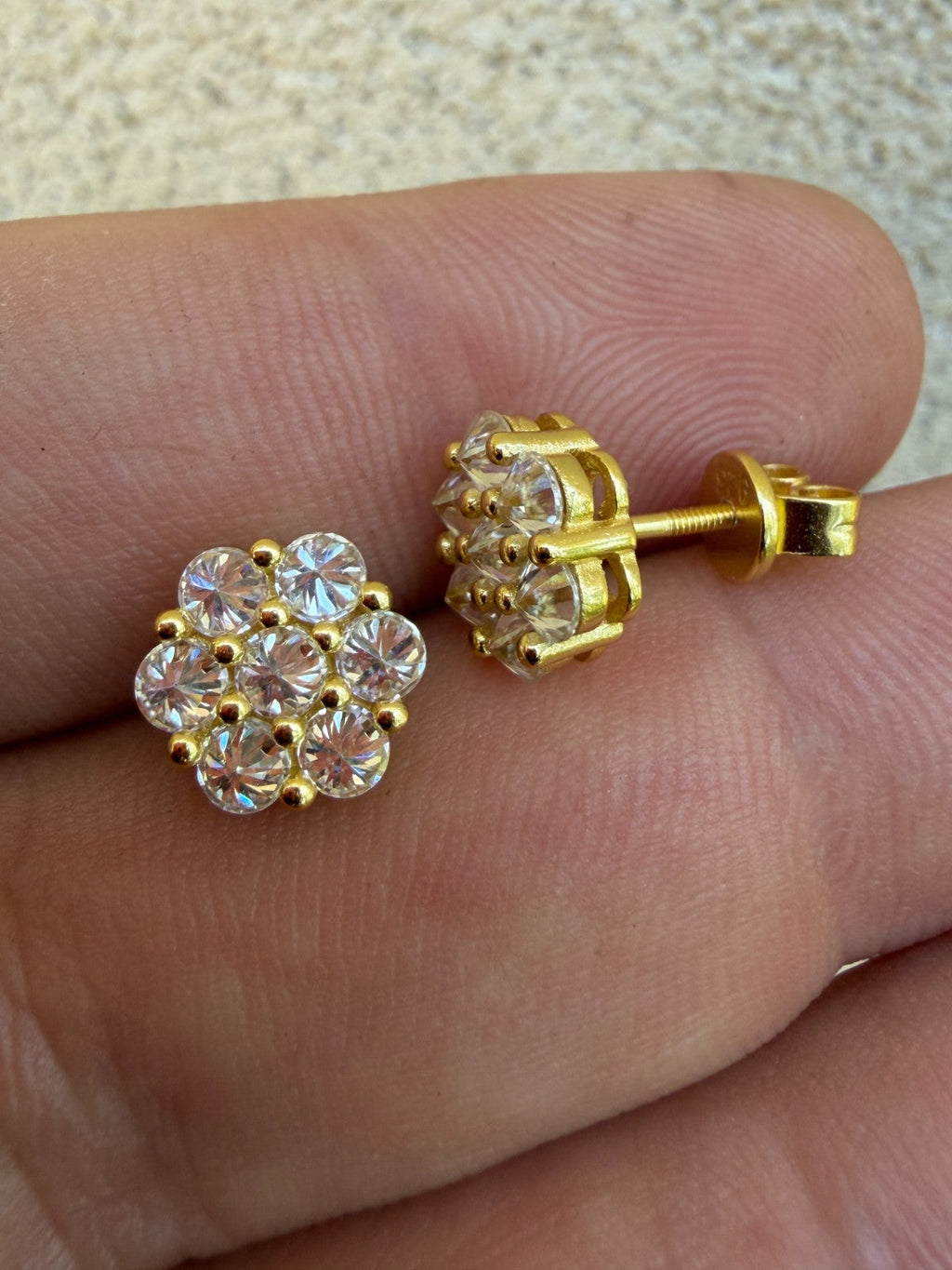 Moissanite Upside Down Reverse Set Cluster Iced Out Honeycomb Set Earrings | 14k Gold Vermeil 925 Silver