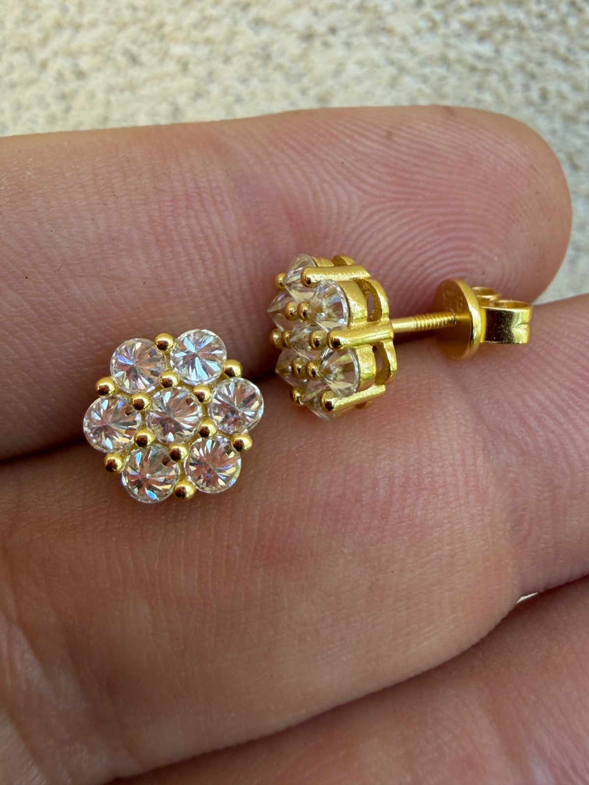 Moissanite Upside Down Reverse Set Cluster Iced Out Honeycomb Set Earrings | 14k Gold Vermeil 925 Silver