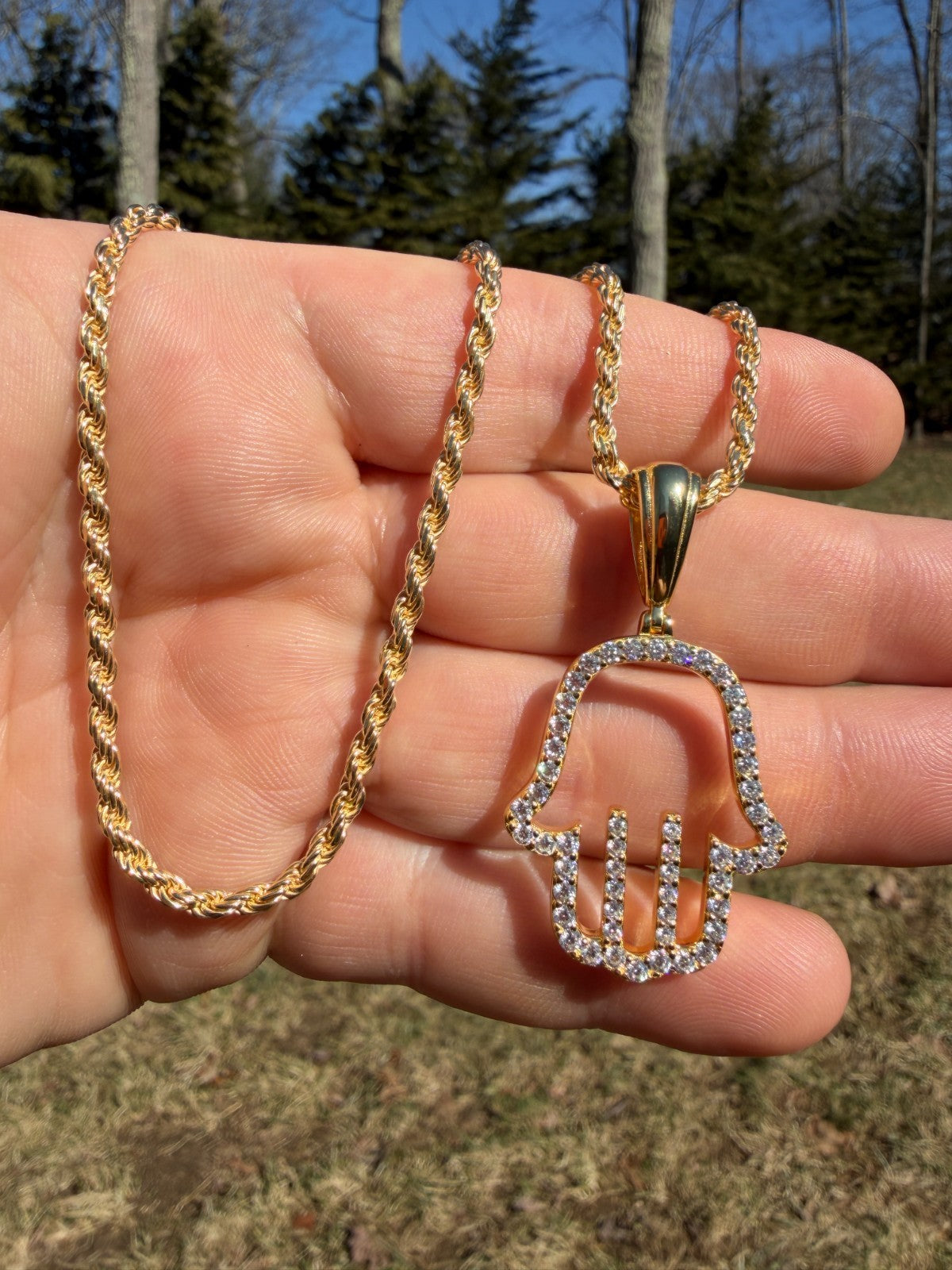 Moissanite Hamsa Cutout Pendant | 14k Gold Vermeil 925 Silver