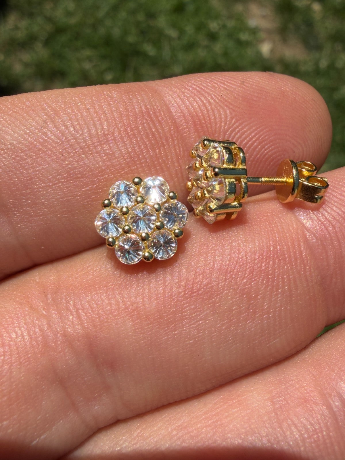 Moissanite Upside Down Reverse Set Cluster Iced Out Honeycomb Set Earrings | 14k Gold Vermeil 925 Silver
