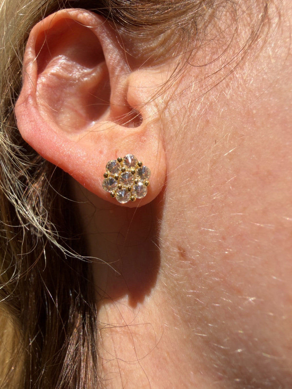 Moissanite Upside Down Reverse Set Cluster Iced Out Honeycomb Set Earrings | 14k Gold Vermeil 925 Silver