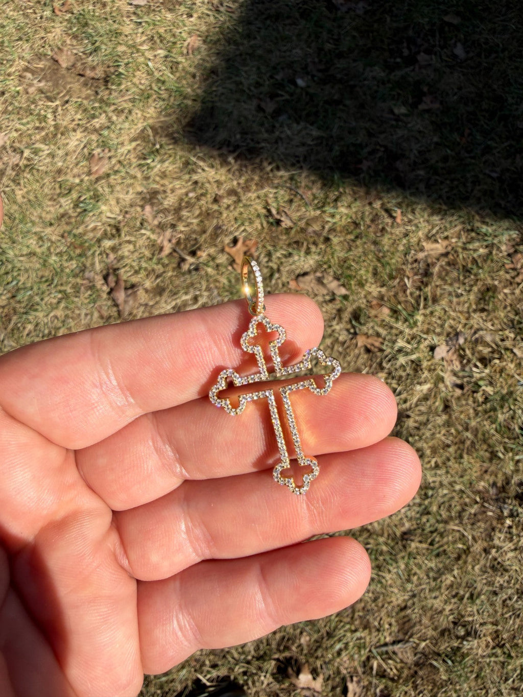 Moissanite Gothic Cross Cutout Pendant | 14k Gold Vermeil 925 Silver