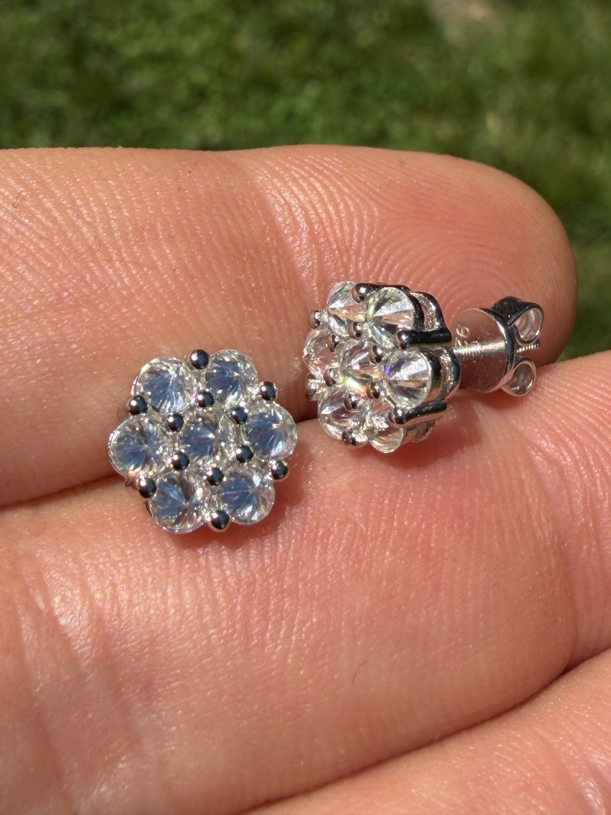 Moissanite Upside Down Reverse Set Cluster Iced Out Honeycomb Set Earrings | 925 Silver
