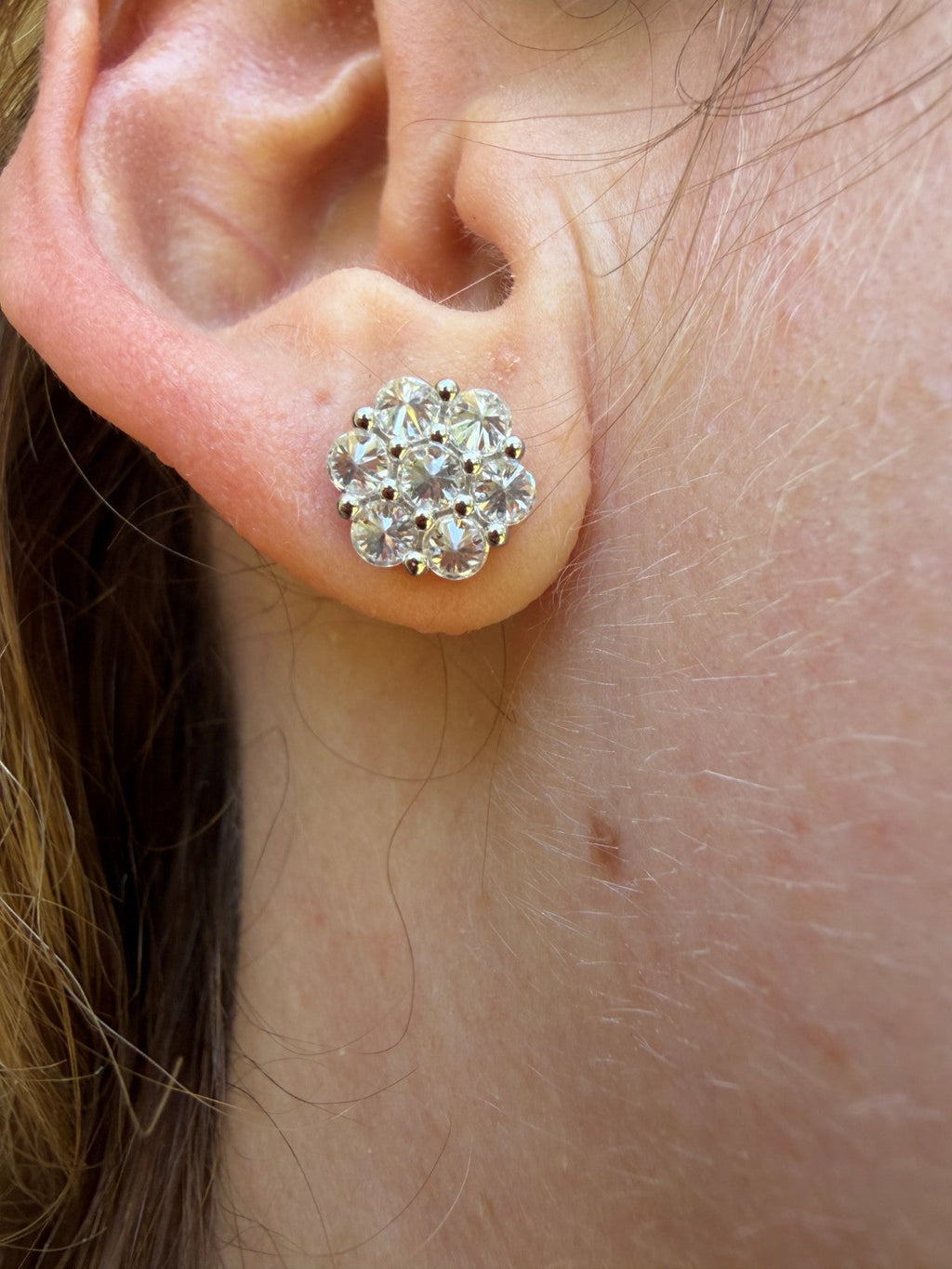 Moissanite Upside Down Reverse Set Cluster Iced Out Honeycomb Set Earrings | 925 Silver