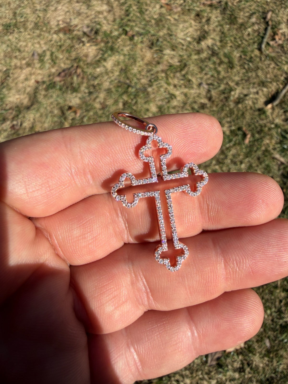 Moissanite Gothic Cross Cutout Pendant | 14k Rose Gold Vermeil 925 Silver