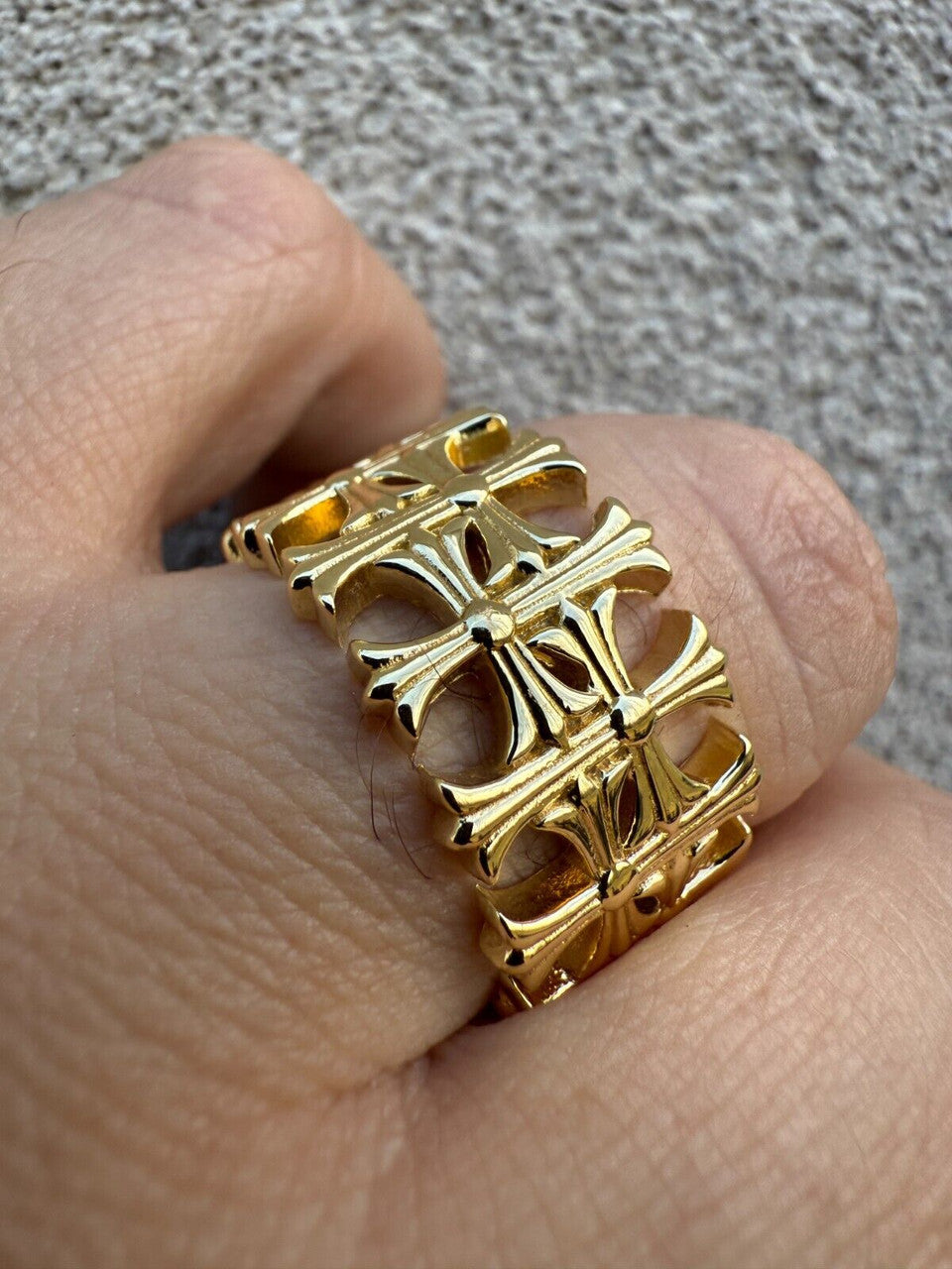 Hearts Chrome Cross Ring | 14k Gold Vermeil 925 Silver