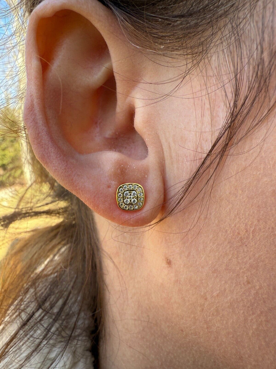 Moissanite Square Iced Out Earrings | 14k Gold Vermeil 925 Silver