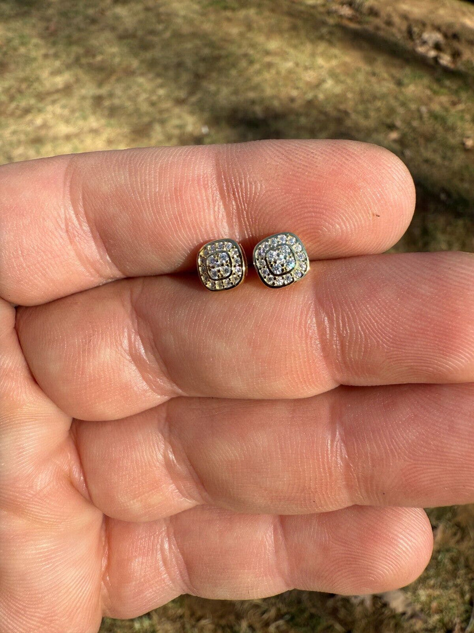 Moissanite Square Iced Out Earrings | 14k Gold Vermeil 925 Silver