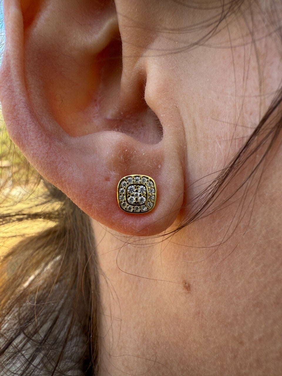 Moissanite Square Iced Out Earrings | 14k Gold Vermeil 925 Silver
