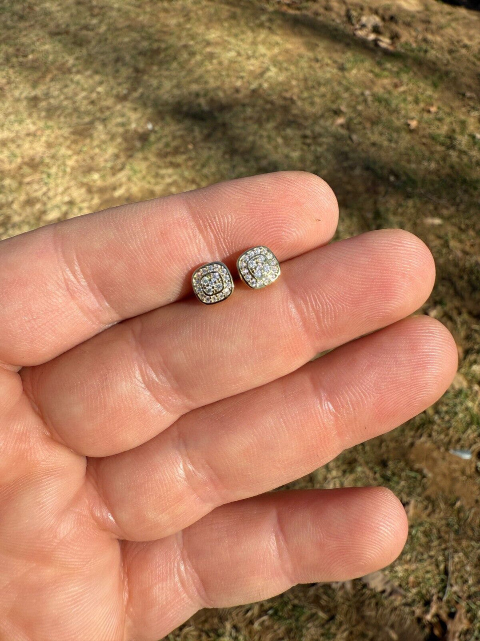 Moissanite Square Iced Out Earrings | 14k Gold Vermeil 925 Silver
