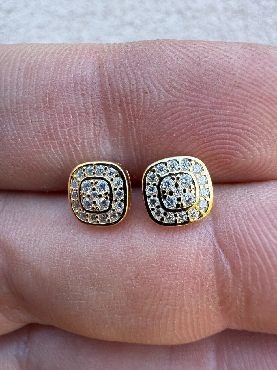 Moissanite Square Iced Out Earrings | 14k Gold Vermeil 925 Silver