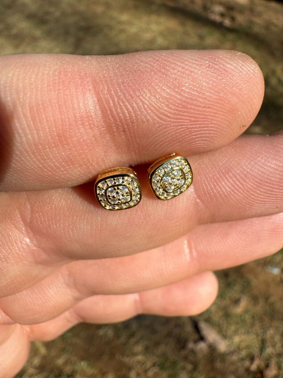 Moissanite Square Iced Out Earrings | 14k Gold Vermeil 925 Silver