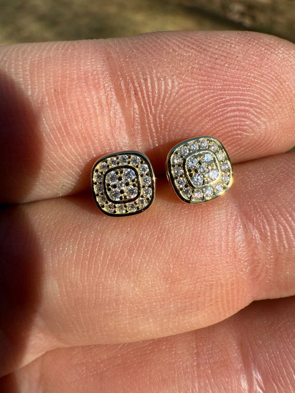 Moissanite Square Iced Out Earrings | 14k Gold Vermeil 925 Silver
