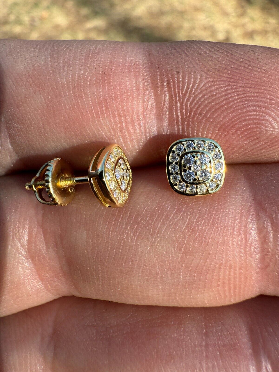 Moissanite Square Iced Out Earrings | 14k Gold Vermeil 925 Silver