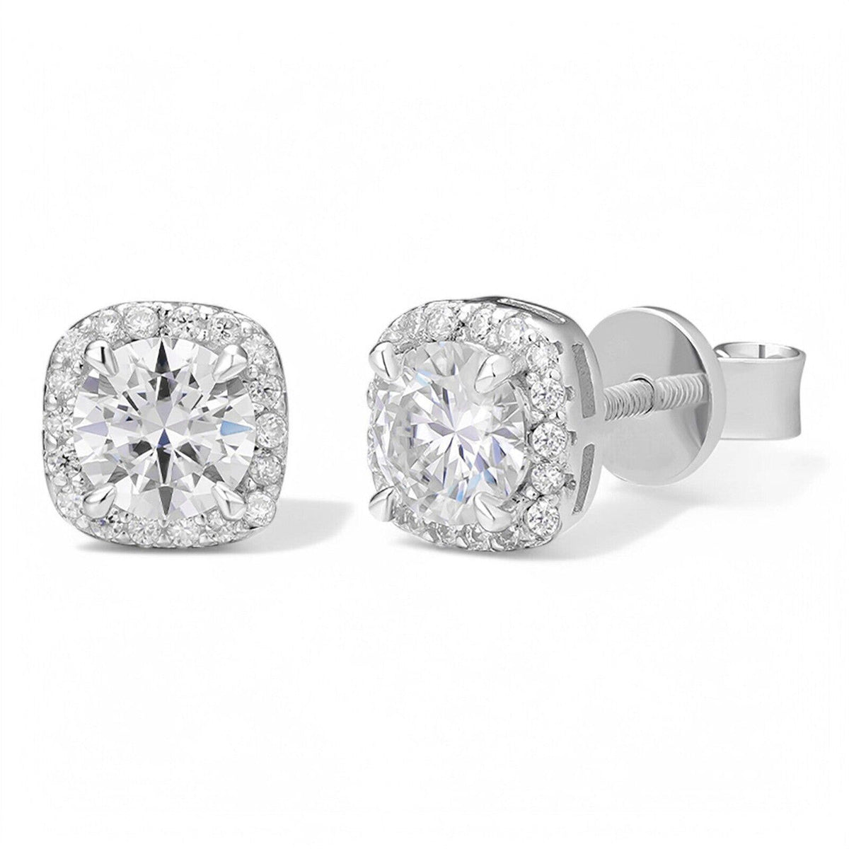 Moissanite Iced Out Square Halo Set Stud Earrings | 925 Silver