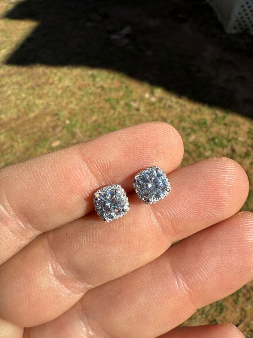 Moissanite Iced Out Square Halo Set Stud Earrings | 925 Silver