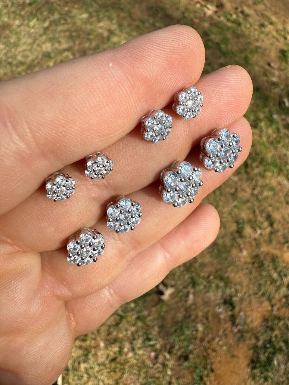 Cluster Iced Out Honeycomb Set Earrings | Silver | CZ