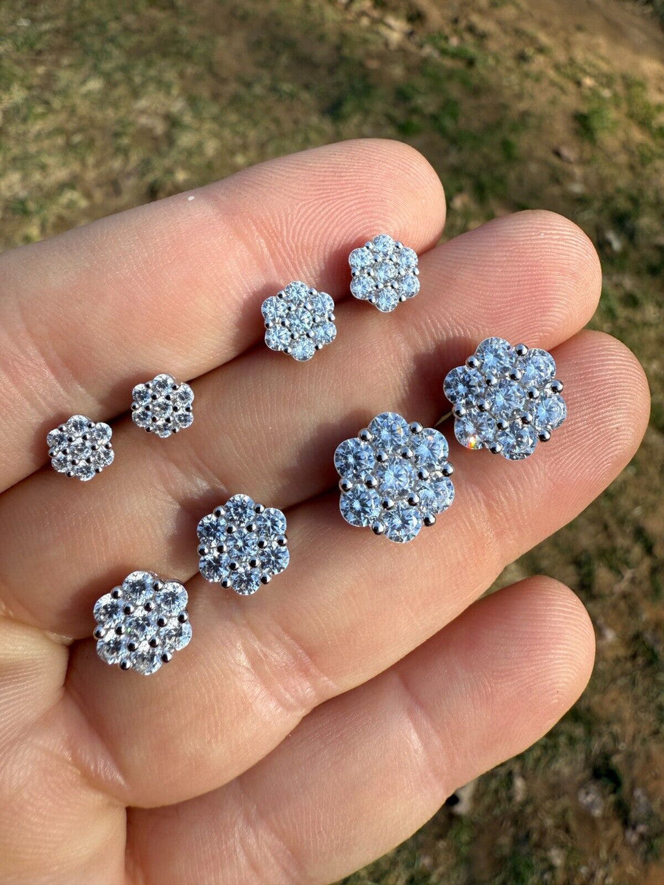 Cluster Iced Out Honeycomb Set Earrings | Silver | CZ
