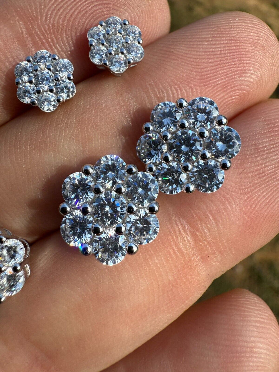 Cluster Iced Out Honeycomb Set Earrings | Silver | CZ