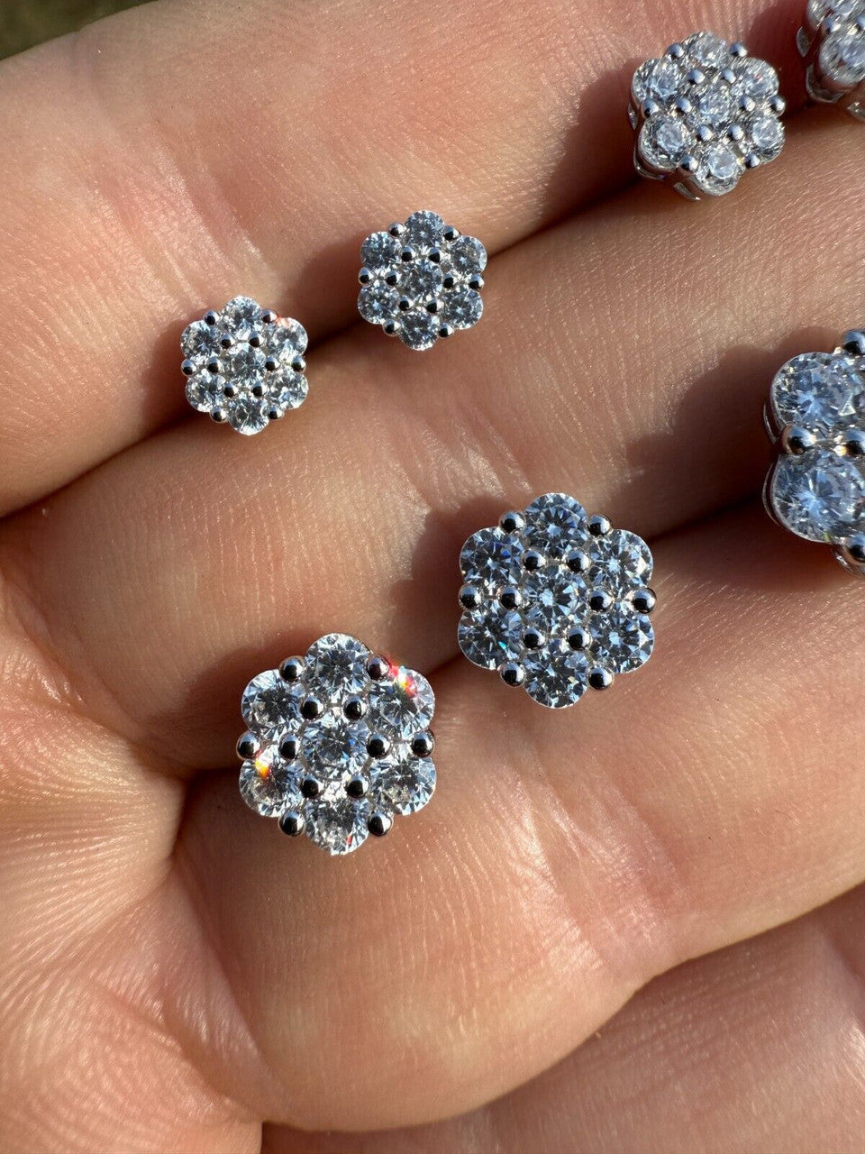 Cluster Iced Out Honeycomb Set Earrings | Silver | CZ