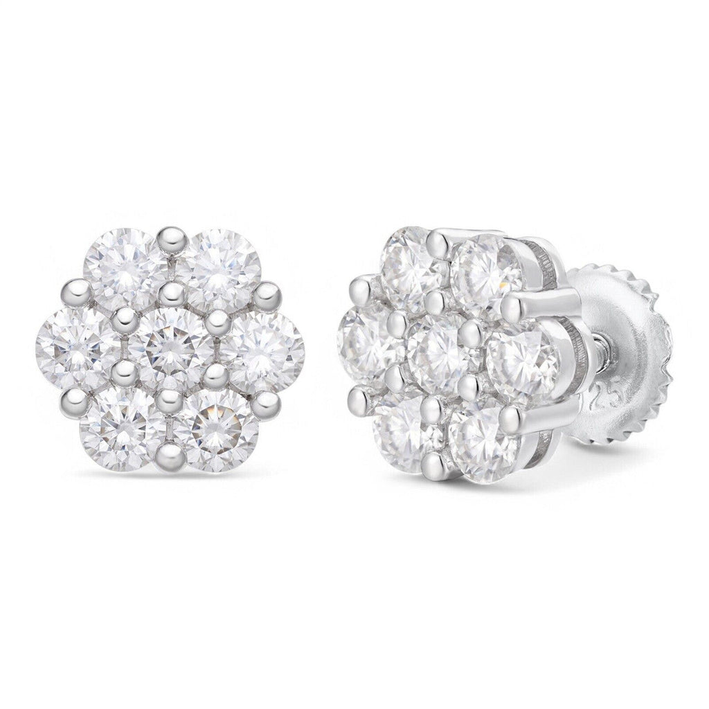 Cluster Iced Out Honeycomb Set Earrings | Silver | CZ
