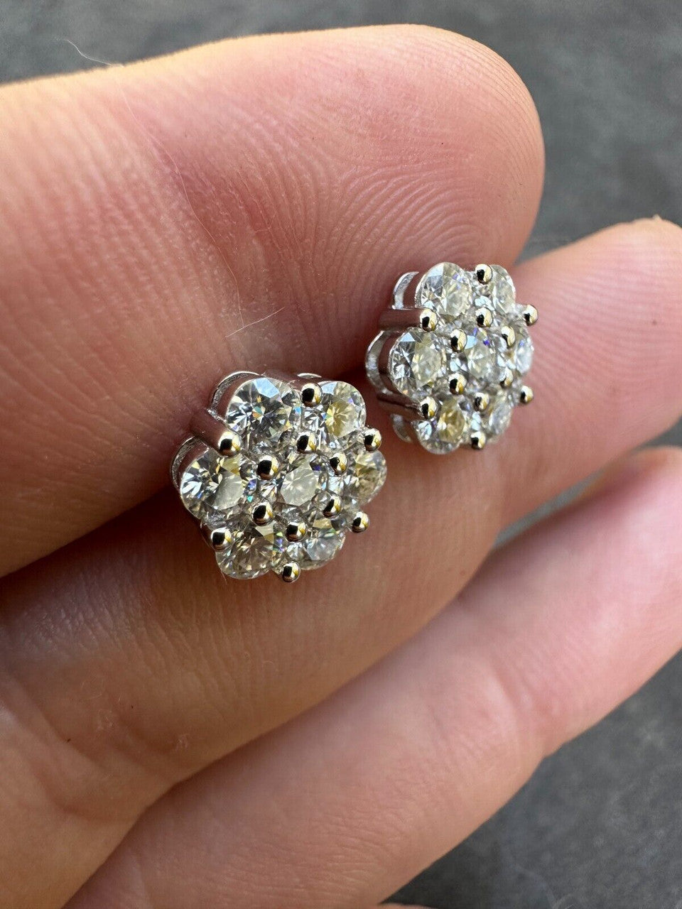 Cluster Iced Out Honeycomb Set Earrings | Silver | CZ