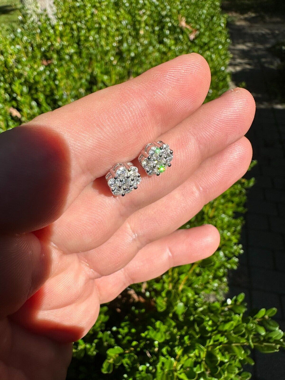Cluster Iced Out Honeycomb Set Earrings | Silver | CZ