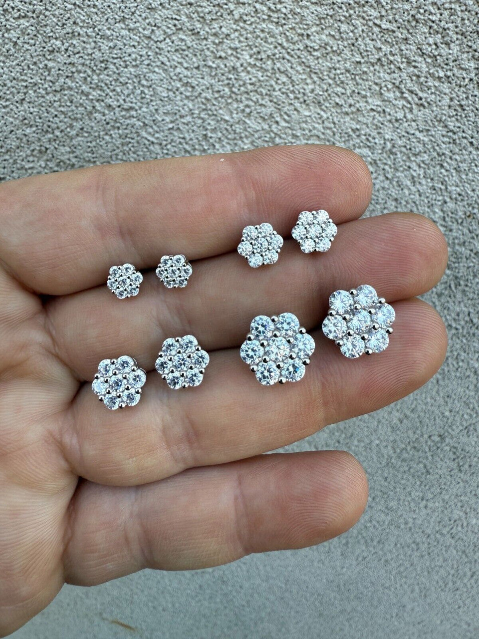 Cluster Iced Out Honeycomb Set Earrings | Silver | CZ
