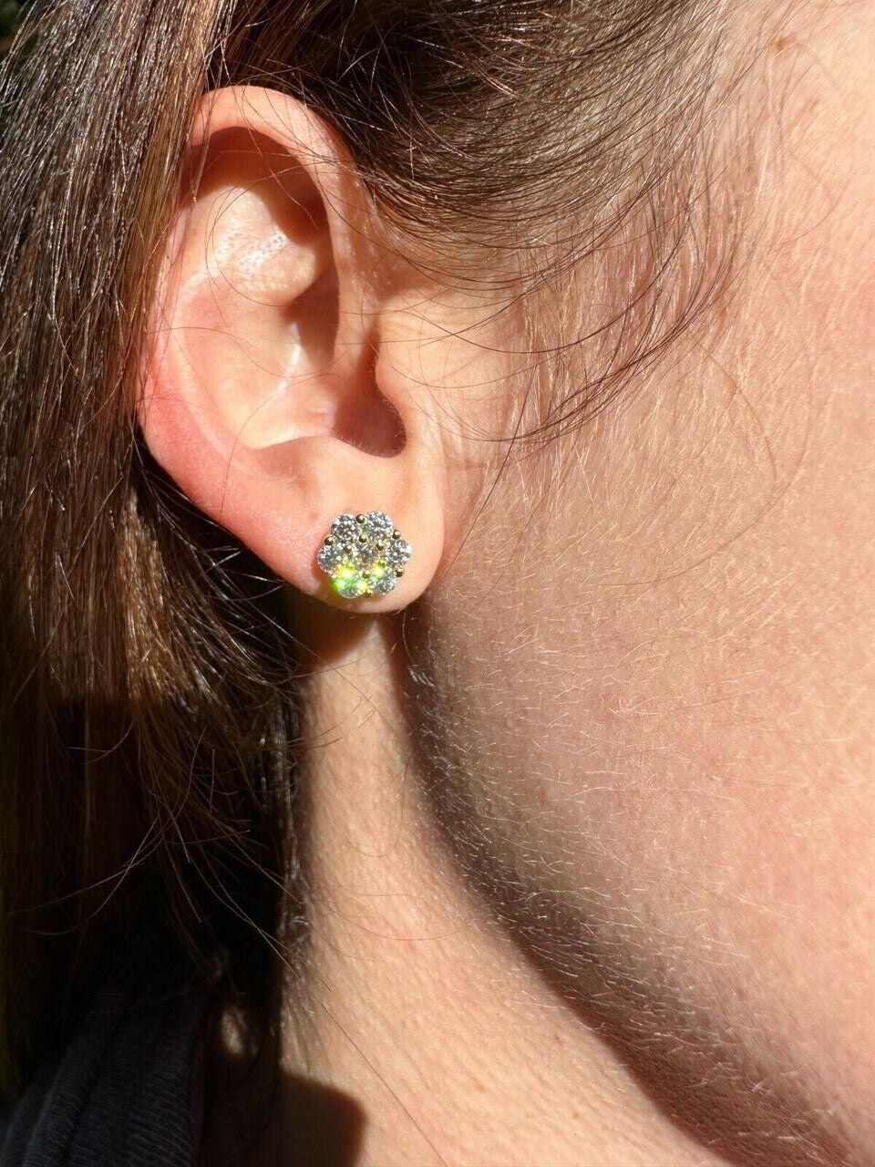 Cluster Flower Set Earrings Real 14k Gold Over 925 Silver 6-12mm Iced CZ Stones