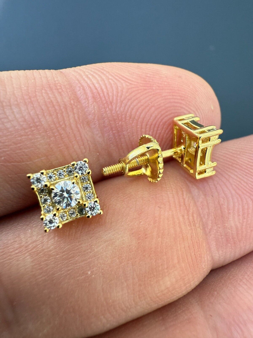 Moissanite Square Rapper Earrings | 14k Gold Vermeil 925 Silver
