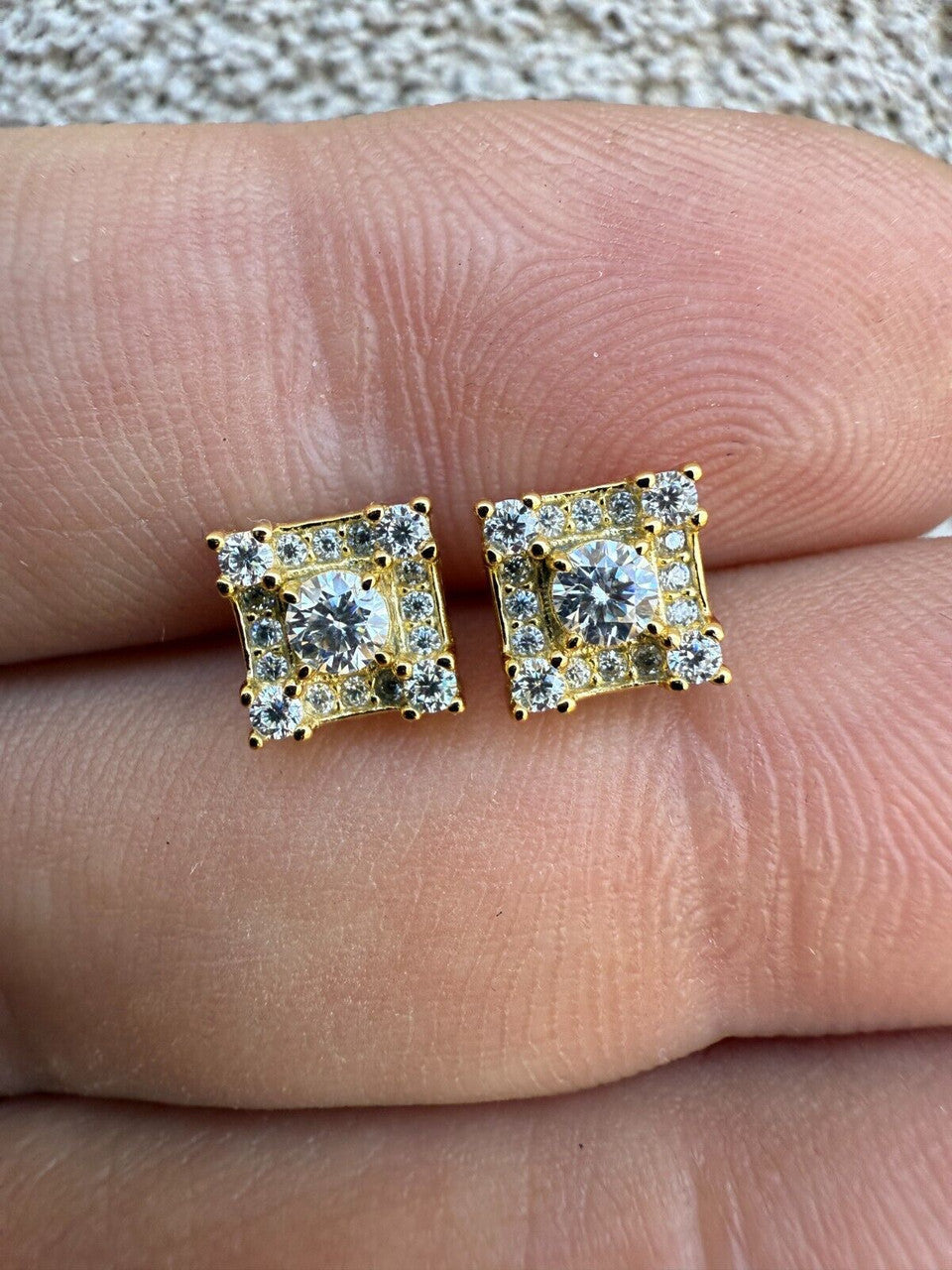 Moissanite Square Rapper Earrings | 14k Gold Vermeil 925 Silver