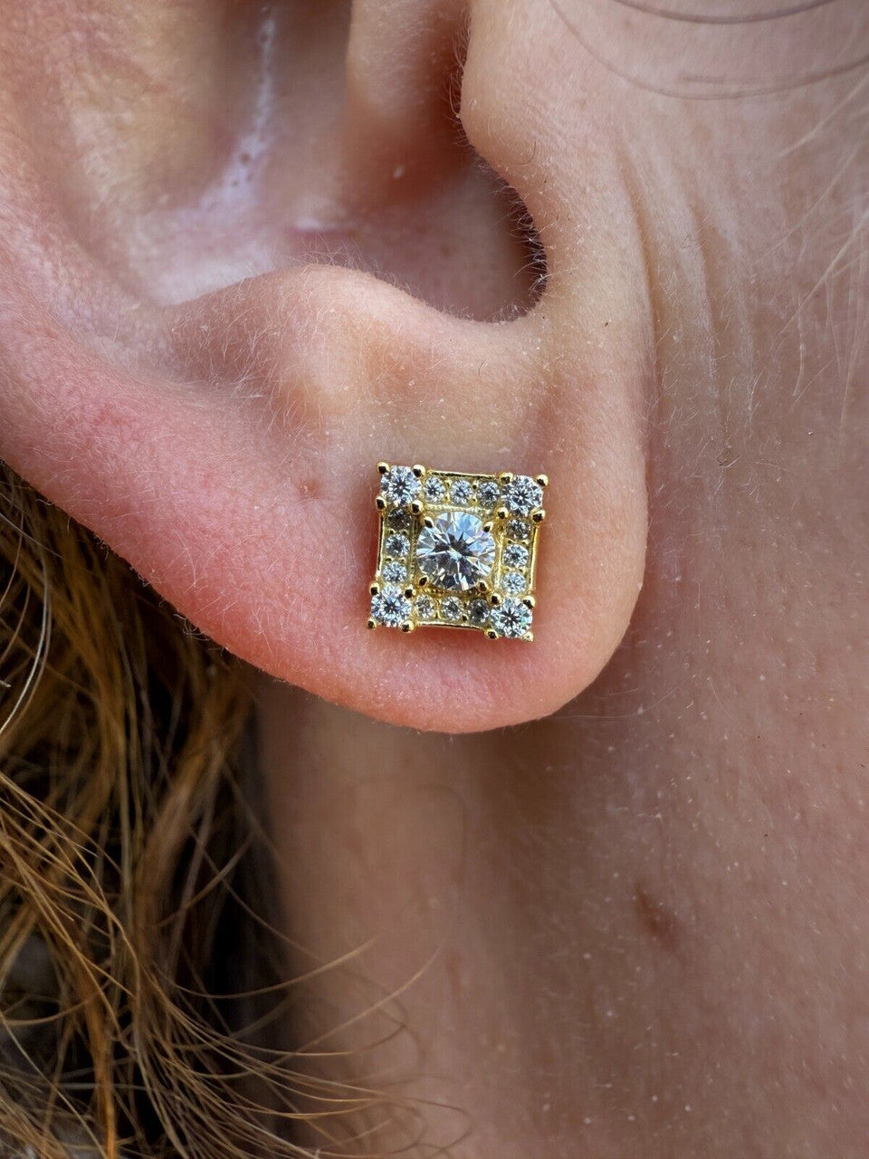 Moissanite Square Rapper Earrings | 14k Gold Vermeil 925 Silver