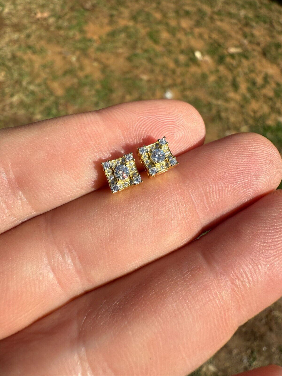 Moissanite Square Rapper Earrings | 14k Gold Vermeil 925 Silver