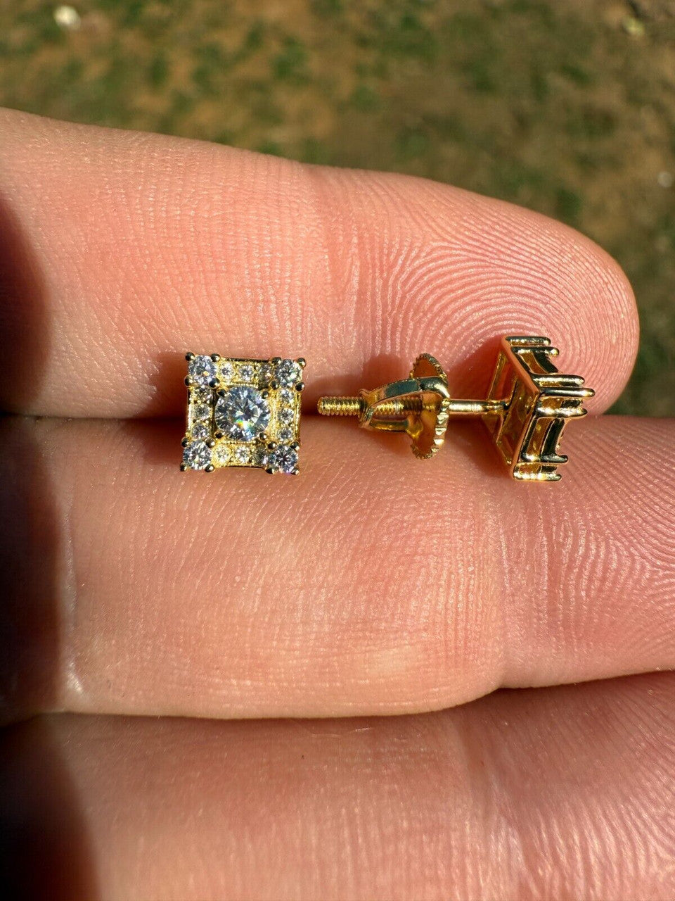 Moissanite Square Rapper Earrings | 14k Gold Vermeil 925 Silver