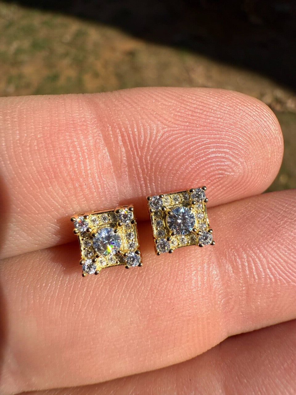 Moissanite Square Rapper Earrings | 14k Gold Vermeil 925 Silver