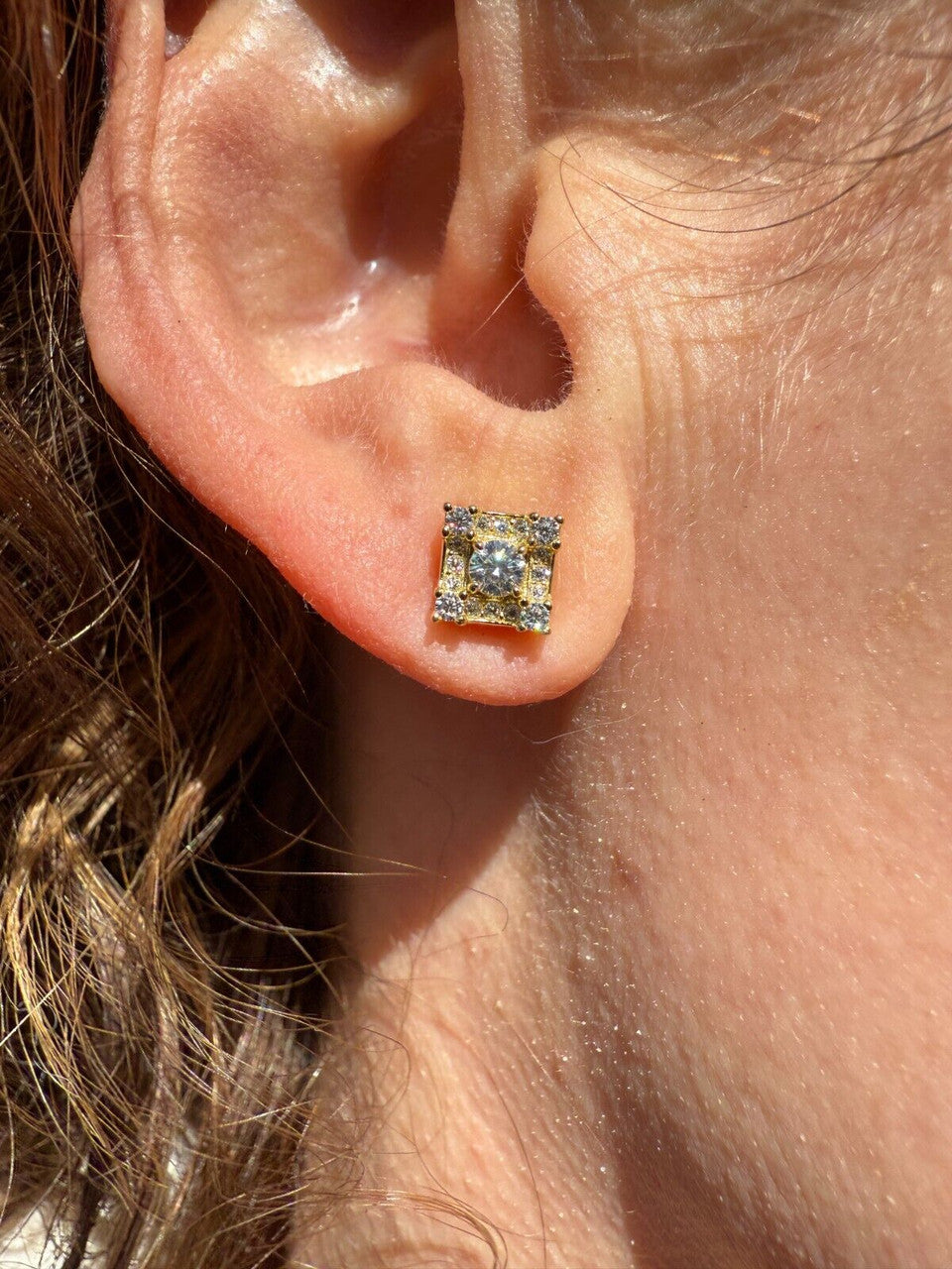 Moissanite Square Rapper Earrings | 14k Gold Vermeil 925 Silver