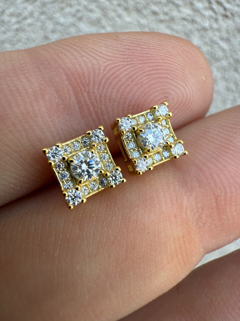 Moissanite Square Rapper Earrings | 14k Gold Vermeil 925 Silver