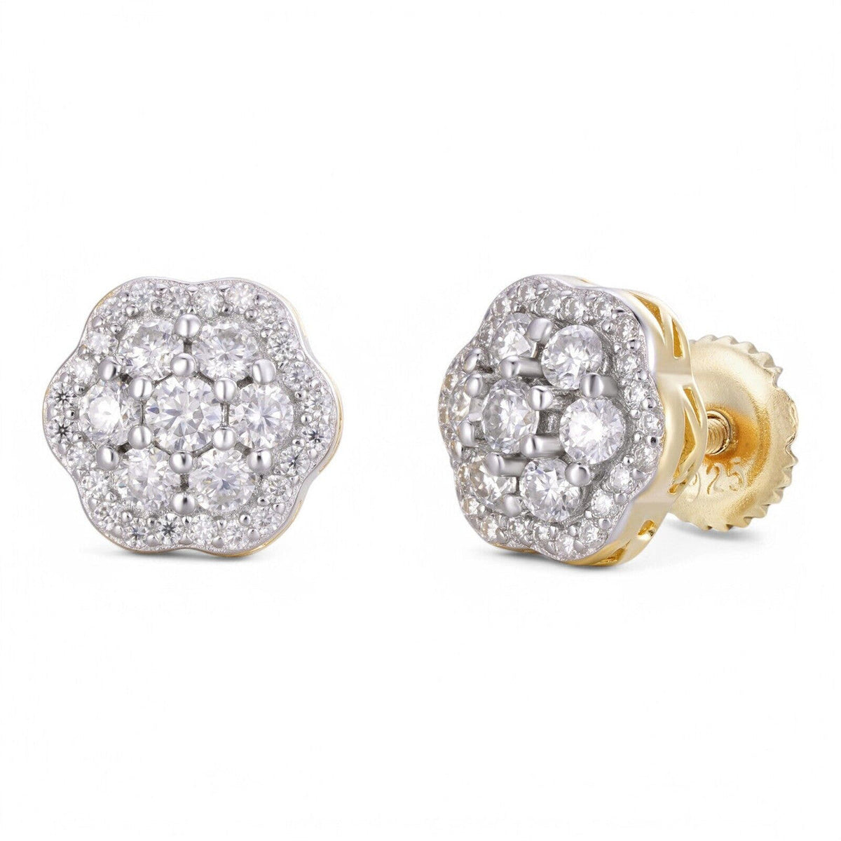 Moissanite Micropave Cluster Iced Out Earrings | 14k Gold Vermeil 925 Silver