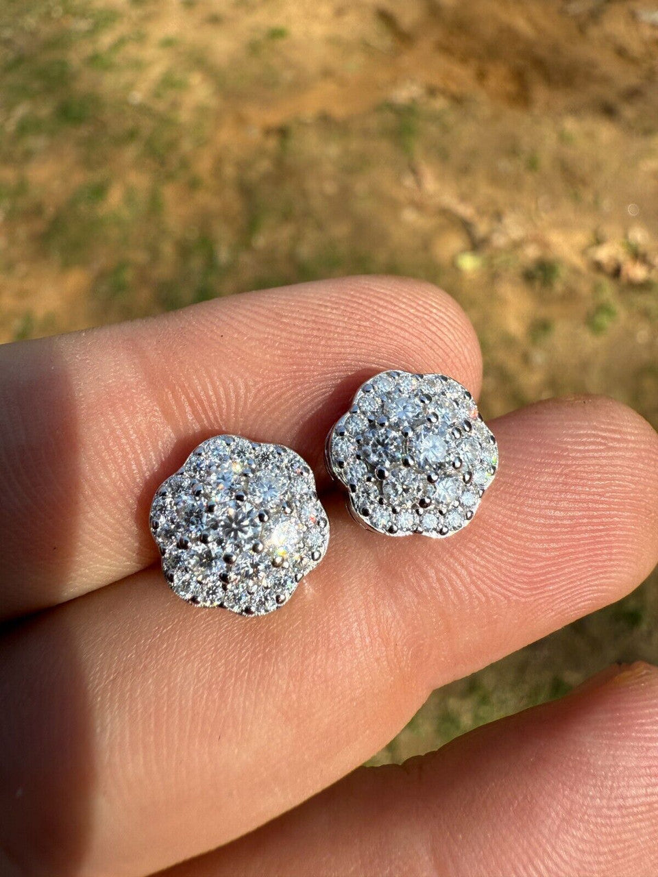 Moissanite Micropave Cluster Iced Out Earrings | 925 Silver