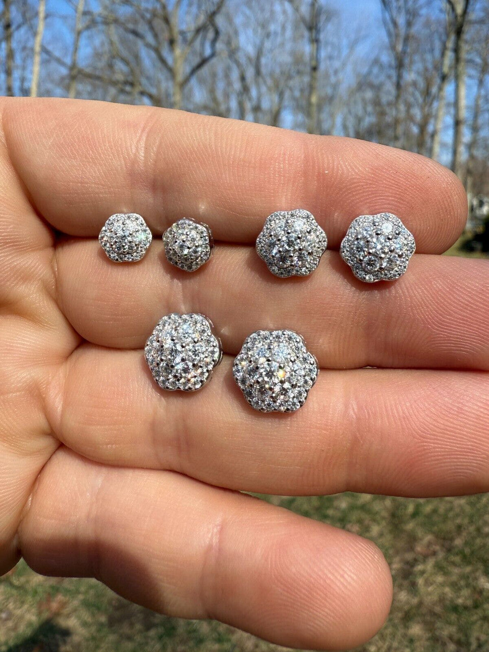Moissanite Micropave Cluster Iced Out Earrings | 925 Silver