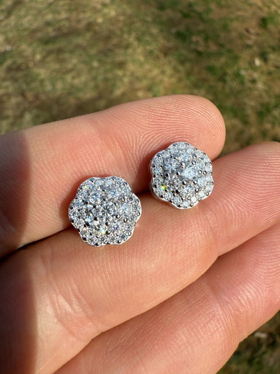 Moissanite Micropave Cluster Iced Out Earrings | 925 Silver