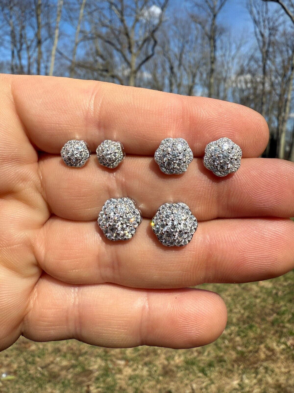 Moissanite Micropave Cluster Iced Out Earrings | 925 Silver