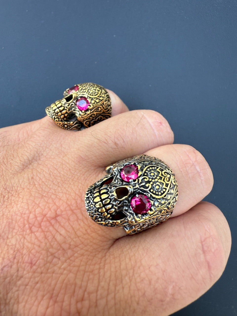 Sugar Skull & Roses Ring | 14k Gold Vermeil 925 Silver Oxidized