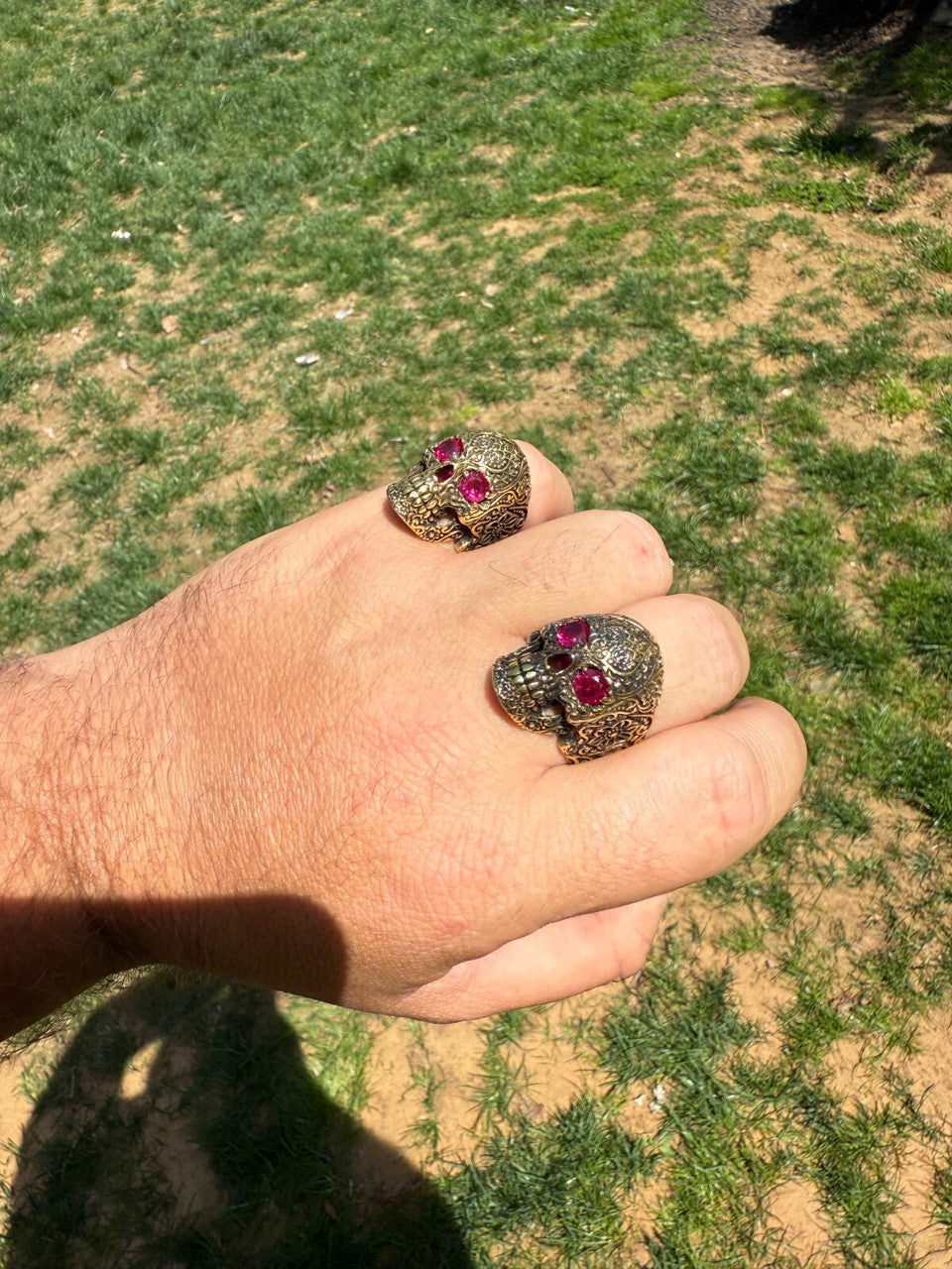 Sugar Skull & Roses Ring | 14k Gold Vermeil 925 Silver Oxidized
