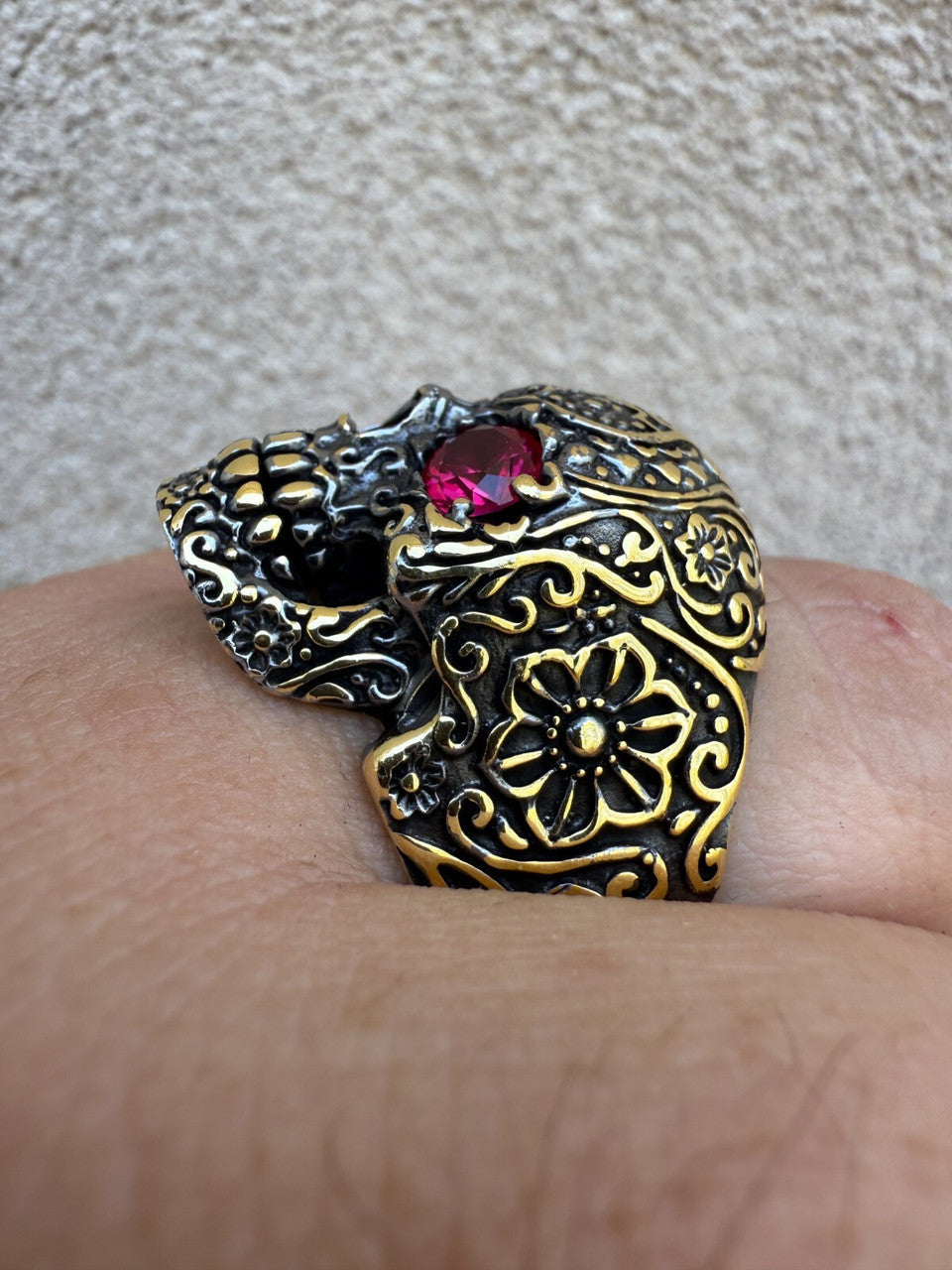 Sugar Skull & Roses Ring | 14k Gold Vermeil 925 Silver Oxidized