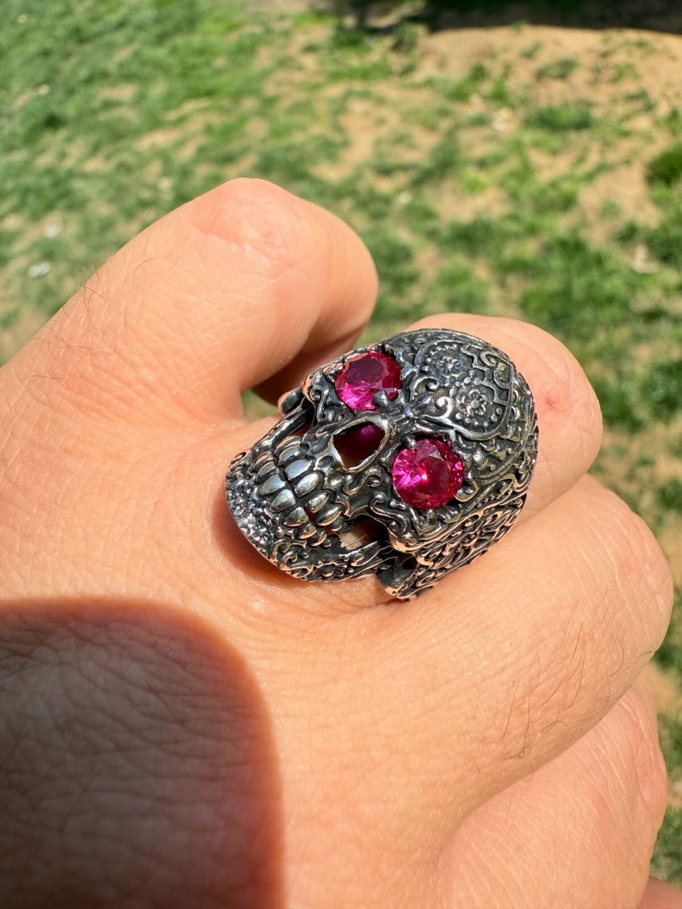 Sugar Skull & Roses Ring | 925 Silver Oxidized