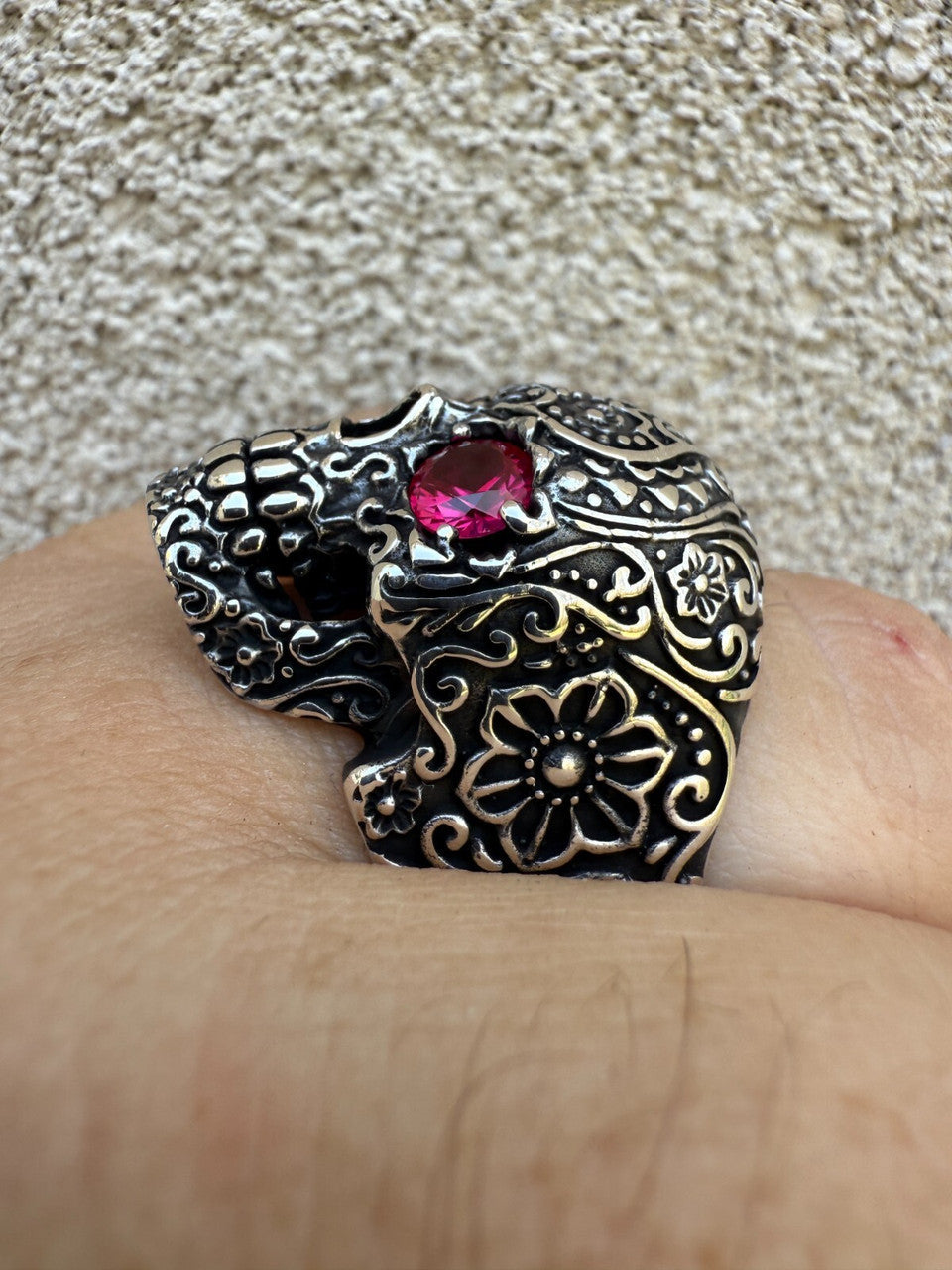 Sugar Skull & Roses Ring | 925 Silver Oxidized