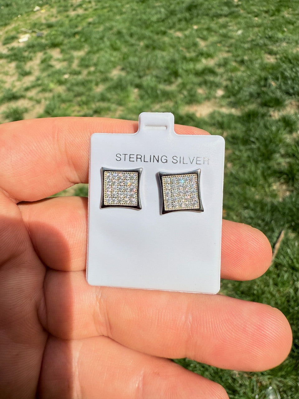 Real 925 Sterling Silver Kite Earrings Iced CZ Screwbacks 11mm | WHOLESALE DEAL