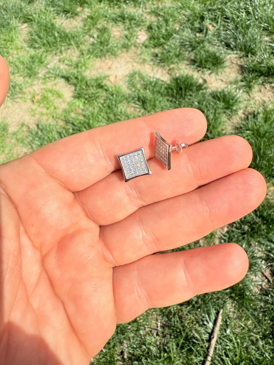 Real 925 Sterling Silver Kite Earrings Iced CZ Screwbacks 11mm | WHOLESALE DEAL